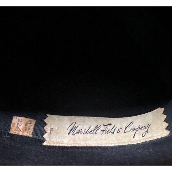 Vintage Marshall Field & Company Black Felt Hat Rhinestone Flower Union Label - Picture 5 of 9